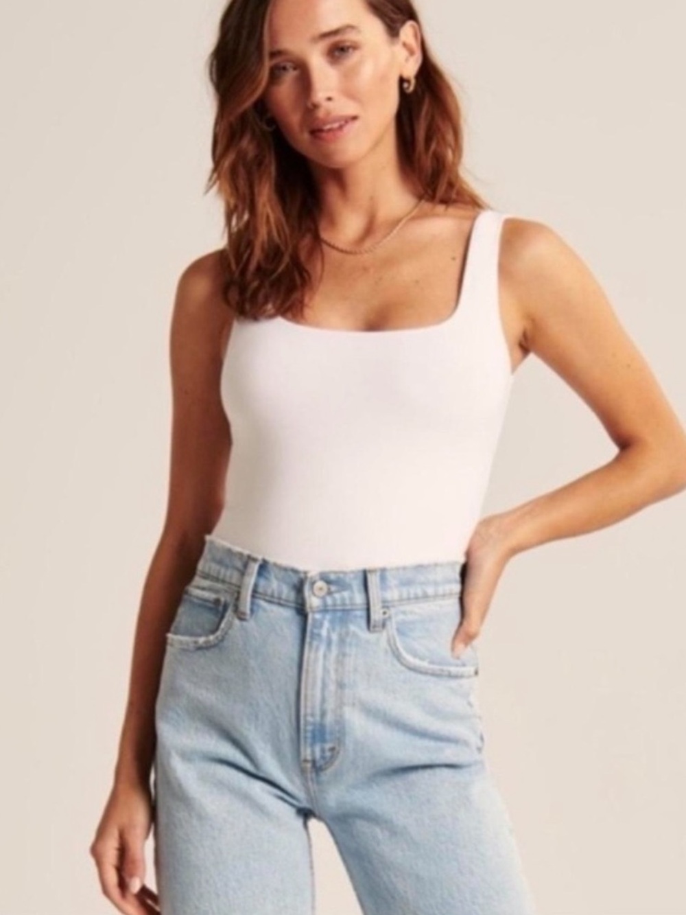 Abercrombie & Fitch White Seamless Square-Neck Bodysuit
